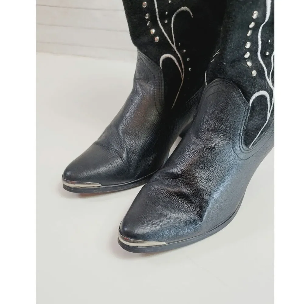 Dingo Ava Studded Western Heeled Boots in Black Suede, sz 10
